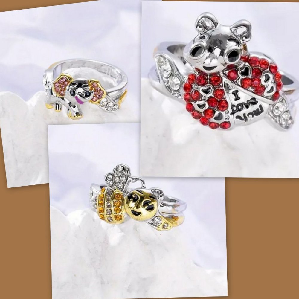 Cute ANIMAL rings ... all size 9 .. 1 Bee, 1 Lady-Bug and 1 Elephant ... r55